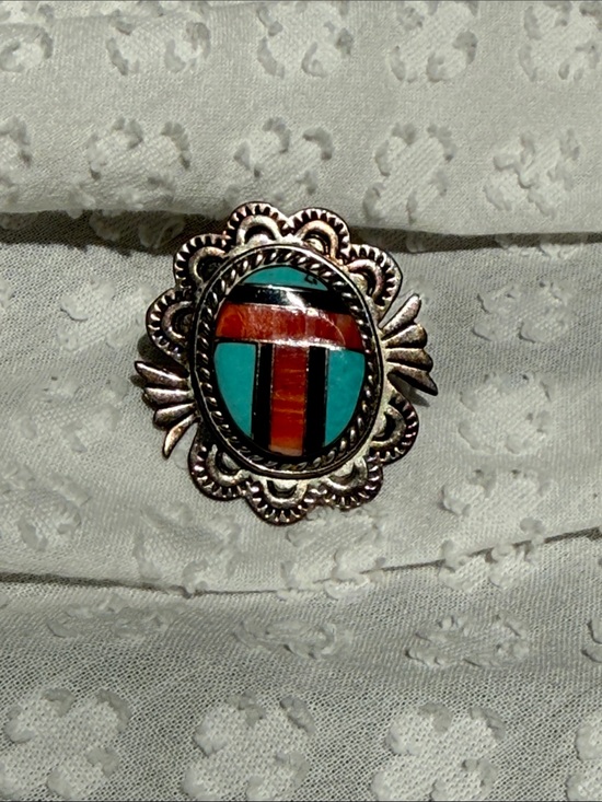 Jewelry - Vintage Inlay Southwestern Sterling Single Clip Earring